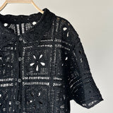 【ハモミシノオトナフク】Collared Open-Knit Cardigan