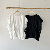 【ハモミシノオトナフク】Rib Knit & Organza Drawstring