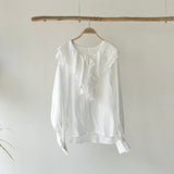 【ハモミシノオトナフク】Ruffle Collar Semi-Sheer Blouse