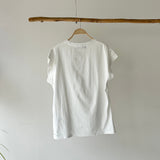 【ハモミシノオトナフク】Asymmetrical Twisted-Hem French-Sleeve Tee