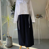 【ハモミシノオトナフク】Pinstripe tuck wide pants