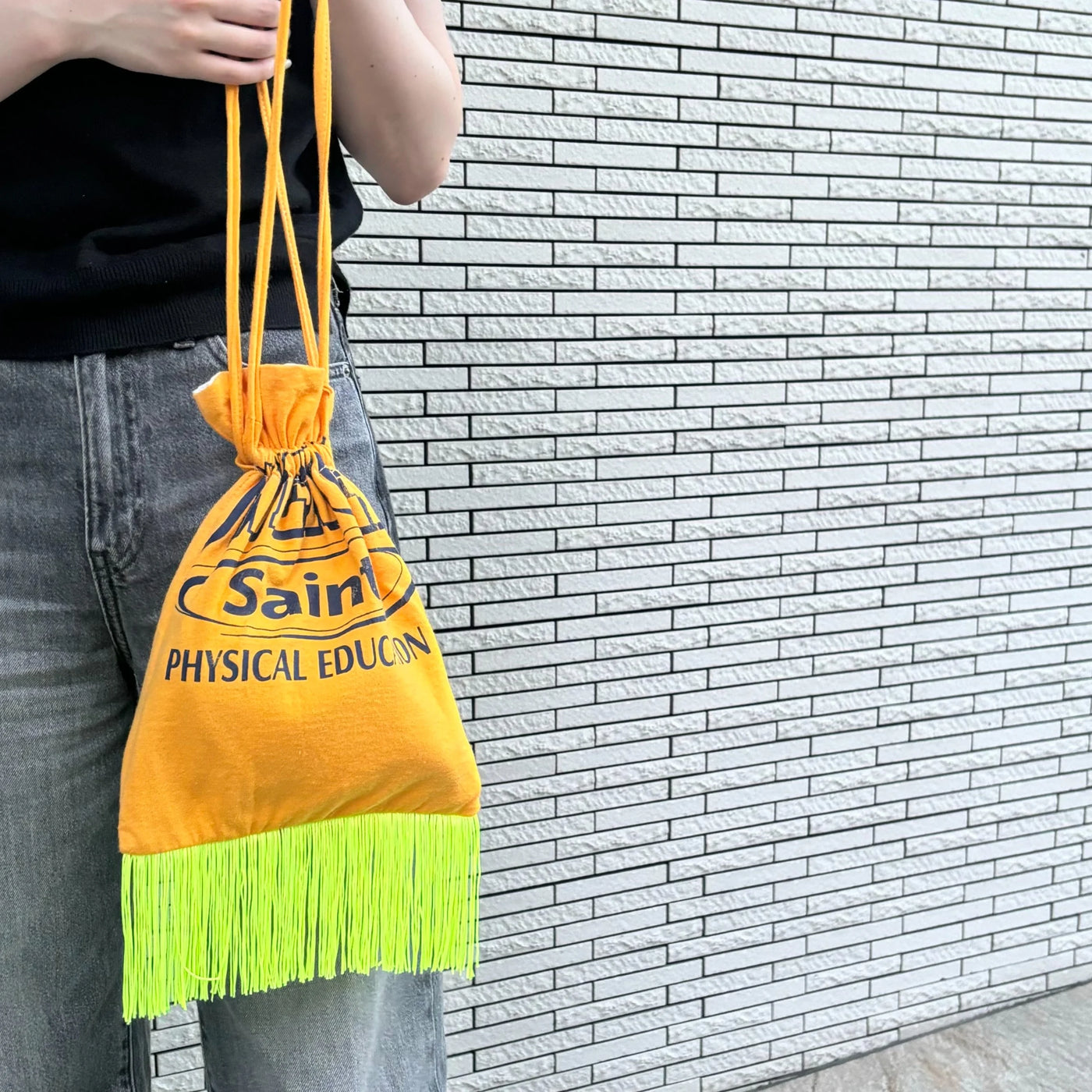 【hamomisi】Remake fringe drawstring bag