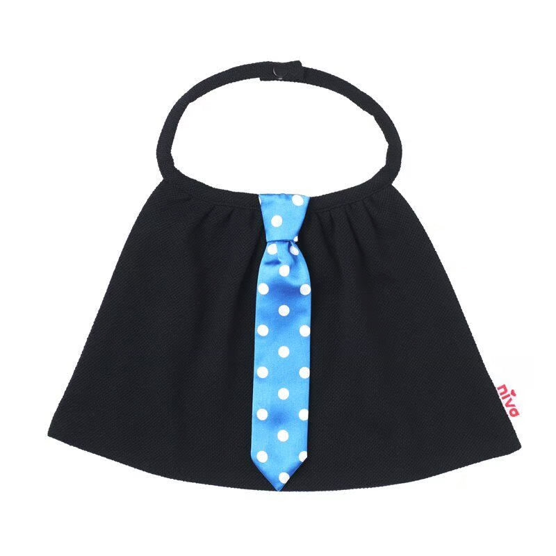 【Niva】ブルーに白いドットのサテン地ネクタイ付きスタイ（ブラック）／necktie 87