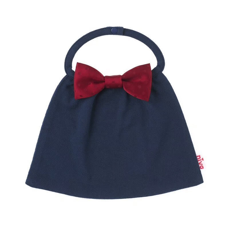 【Niva】深みレッド水玉サテン蝶ネクタイ付きスタイ（ネイビー）／butterfly tie 165