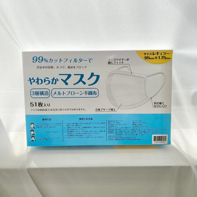 【hamomisi】不織布マスク【大人用サイズ】（17枚ずつ個包装）51枚入り