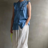 【ハモミシノオトナフク】Frill yoke north blouse