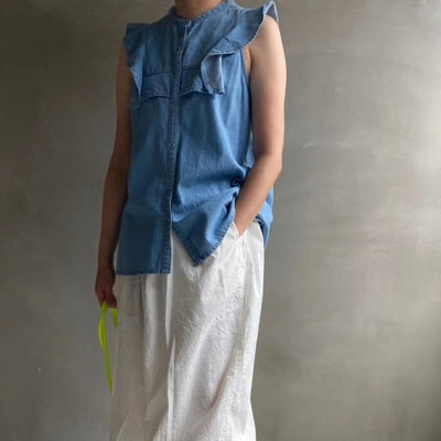 【ハモミシノオトナフク】Frill yoke north blouse