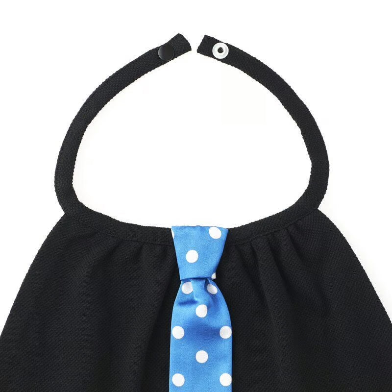 【Niva】ブルーに白いドットのサテン地ネクタイ付きスタイ（ブラック）／necktie 87