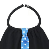 【Niva】ブルーに白いドットのサテン地ネクタイ付きスタイ（ブラック）／necktie 87