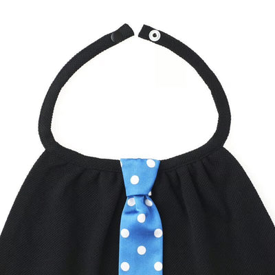 【Niva】ブルーに白いドットのサテン地ネクタイ付きスタイ（ブラック）／necktie 87