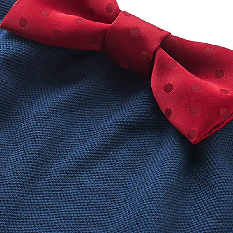 【Niva】深みレッド水玉サテン蝶ネクタイ付きスタイ（ネイビー）／butterfly tie 165