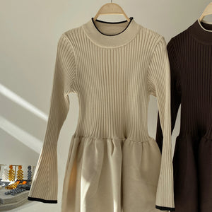 【ハモミシノオトナフク】Flared peplum ribbed knit tunic