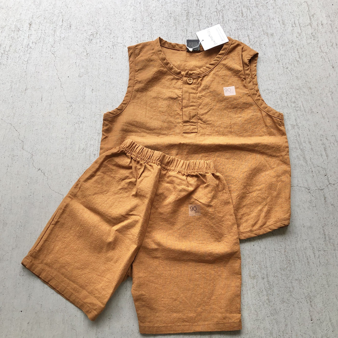 【hamomisi】Linen front button tank(100~150)