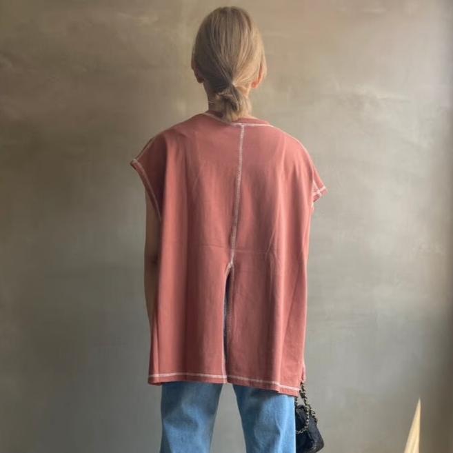 【ハモミシノオトナフク】Stitch back slit t-shirt