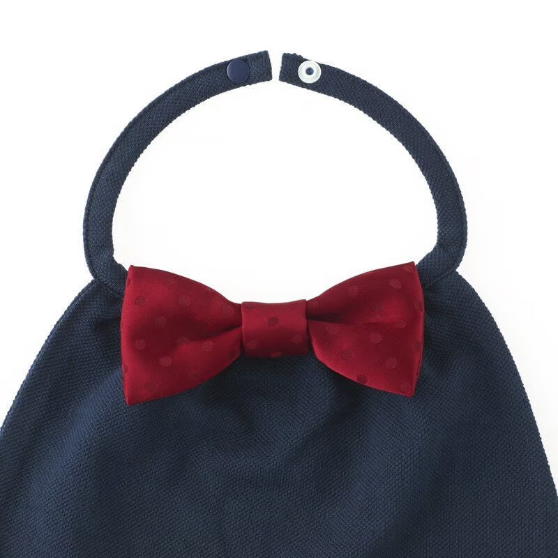 【Niva】深みレッド水玉サテン蝶ネクタイ付きスタイ（ネイビー）／butterfly tie 165