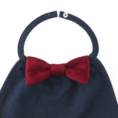 【Niva】深みレッド水玉サテン蝶ネクタイ付きスタイ（ネイビー）／butterfly tie 165