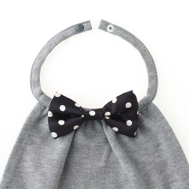 【Niva】黒白ドットのサテン蝶ネクタイ付きスタイ（グレー）／butterfly tie