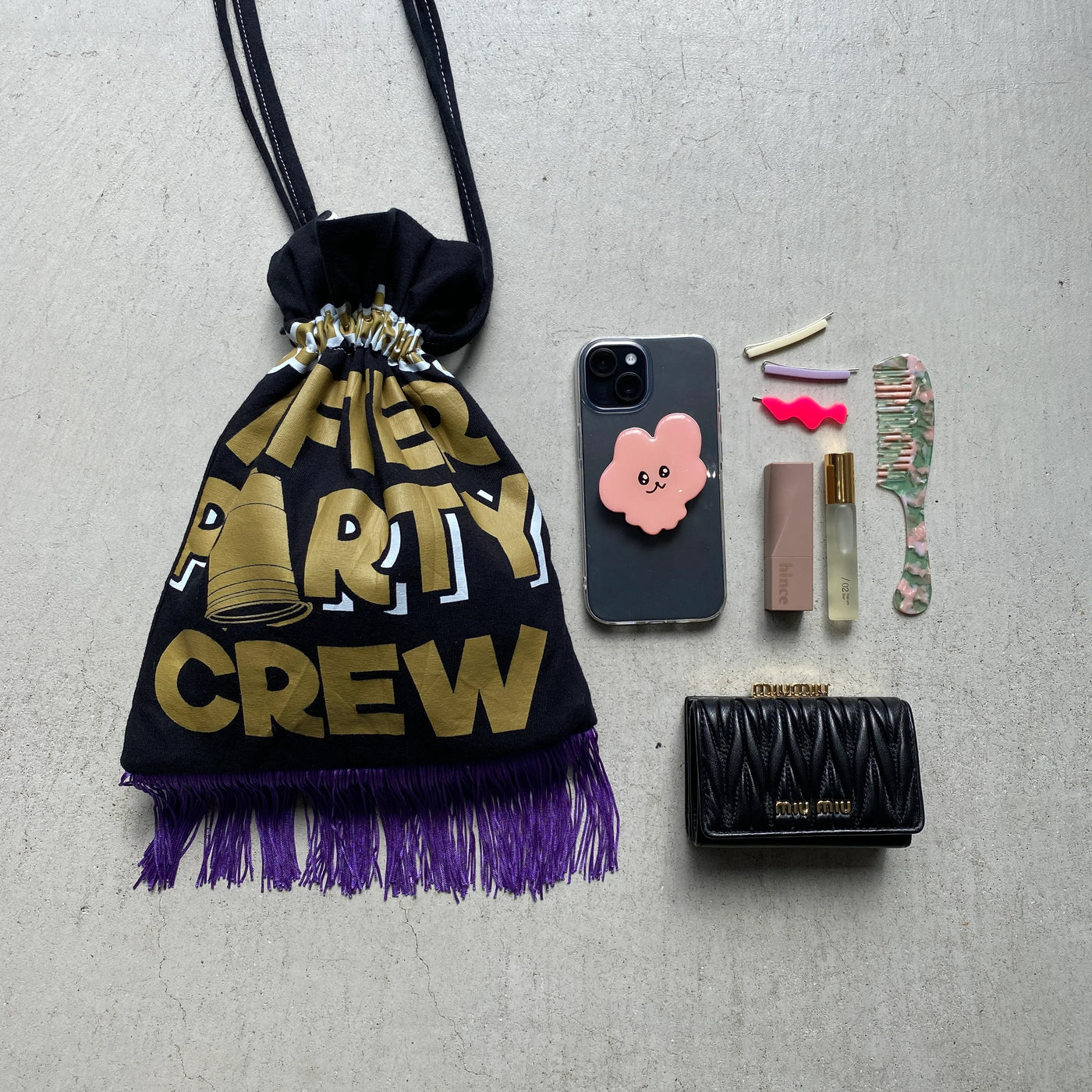 【hamomisi】Remake fringe drawstring bag