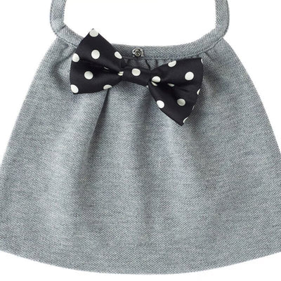 【Niva】黒白ドットのサテン蝶ネクタイ付きスタイ（グレー）／butterfly tie