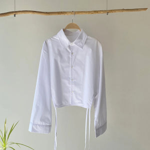 【ハモミシノオトナフク】Side gathered cropped shirt
