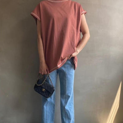 【ハモミシノオトナフク】Stitch back slit t-shirt