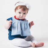【Niva】真っ赤な襟付きブルーストライプの爽やかスタイ／Red collar bib