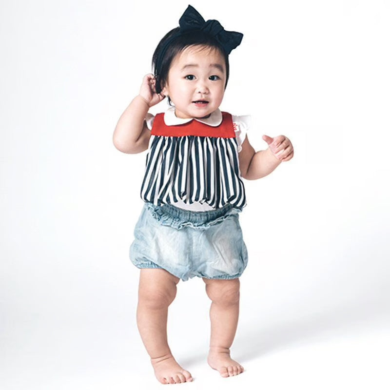 【Niva】丸襟ストライプのバルーンスタイ／Stripe Bib