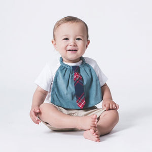 【Niva】コーデュロイベースのネクタイつきスタイ／Corduroy Bib