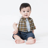 【Niva】ネル素材チェック柄ネクタイつきスタイ／Checkerd bib